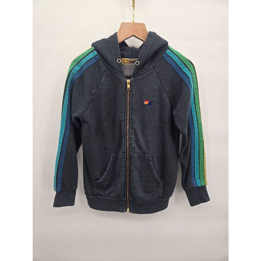 Aviator Nation Kids Zip Up Hoodie Size 10 Stripe Sleeves